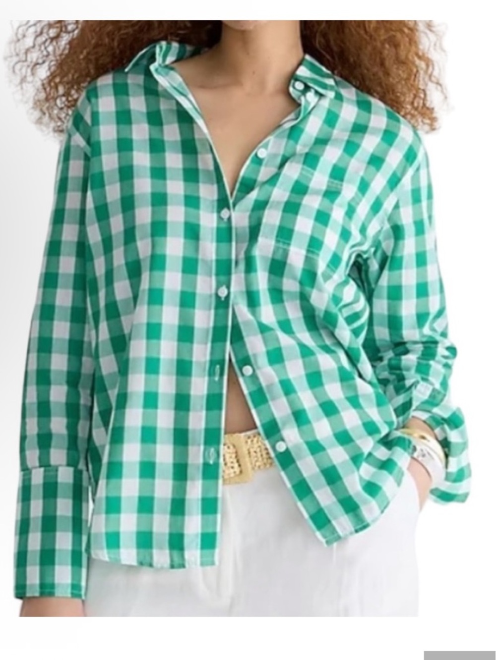 J. Crew Emerald Green and White Gingham Cotton Button-Down Shirt